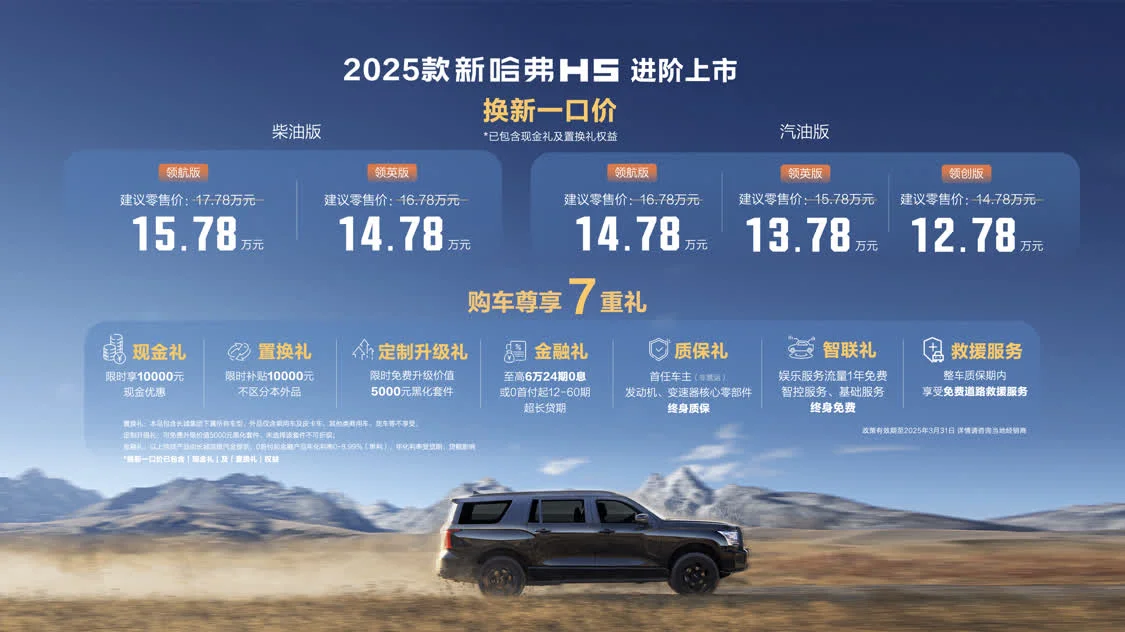 2025款哈弗H5正式上市，一口價12.78萬起